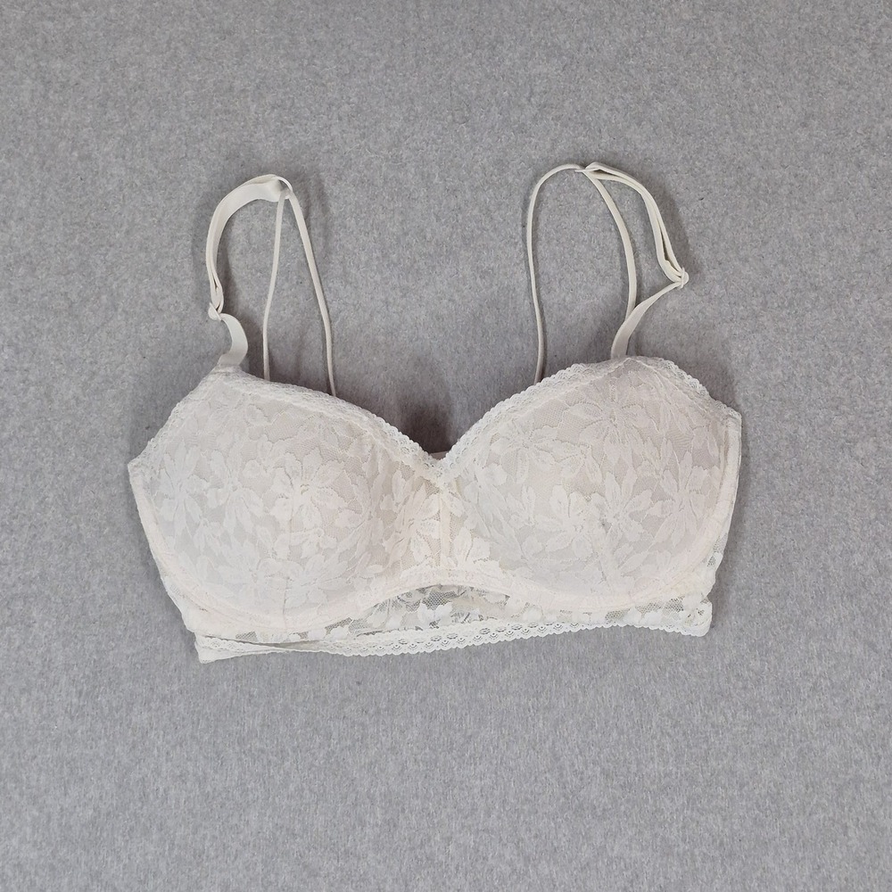 Victoria's Secret PINK Women Bra Small White Floral Lace Bralette Push Up